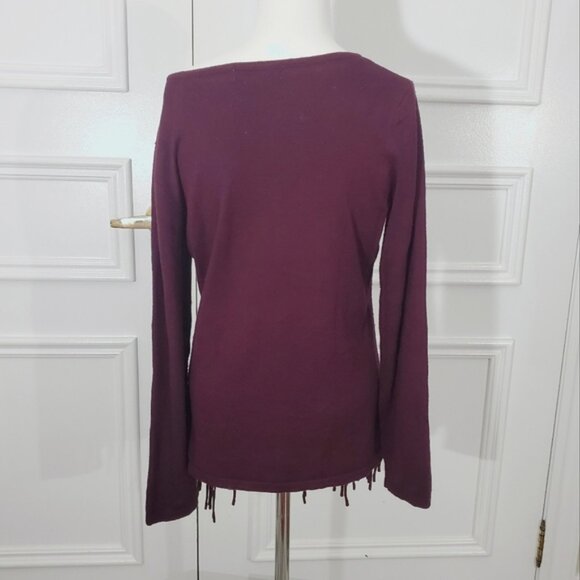 Y2K Carol Rose Soft Burgundy Fringe Knit Top - Picture 2 of 8